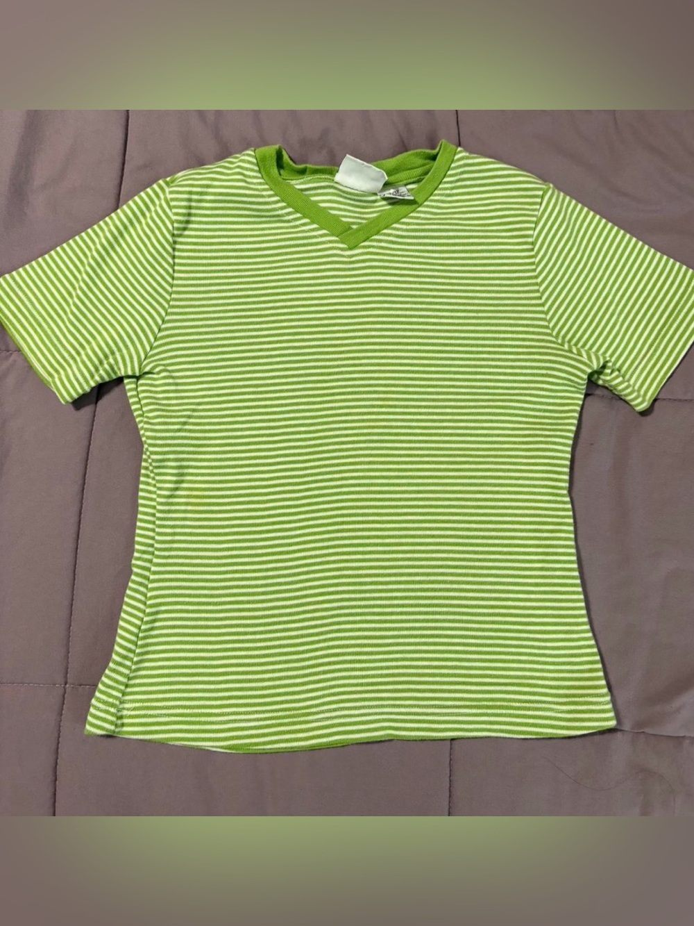 Vintage Kid's Basic Editions Green/White Striped Tee Sized 10/12